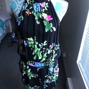 Black & floral print halter romper